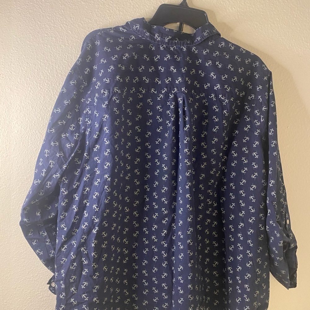 Talbots Navy Blue Blouse with White Pattern - Picture 3 of 3